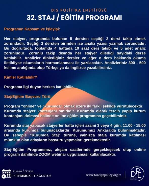 Dış Politika Enstitüsü 32. Staj/Eğitim Programı (Online) - Görsel 3